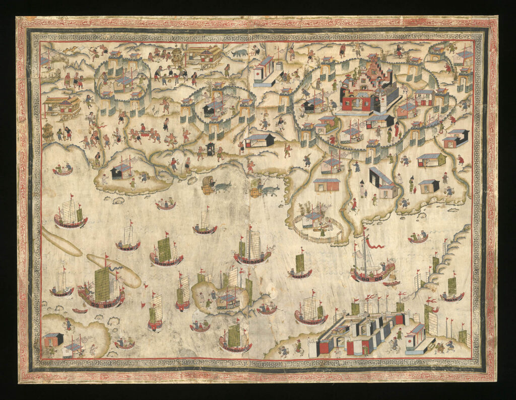 Ships in foreground, behind are Forts Zeelandia and Provintia and the City of Tainan