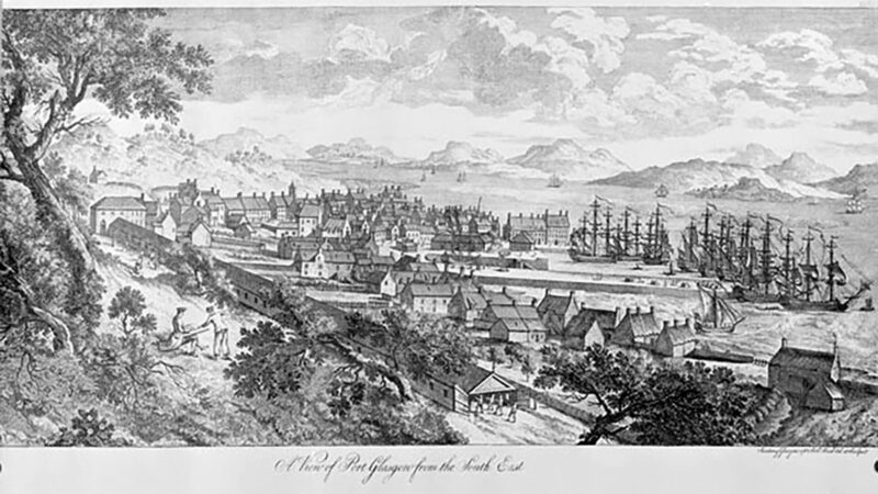 Port Glasgow, from the south east circa 1761, by Robert Paul. Shows buildings and ships at anchor