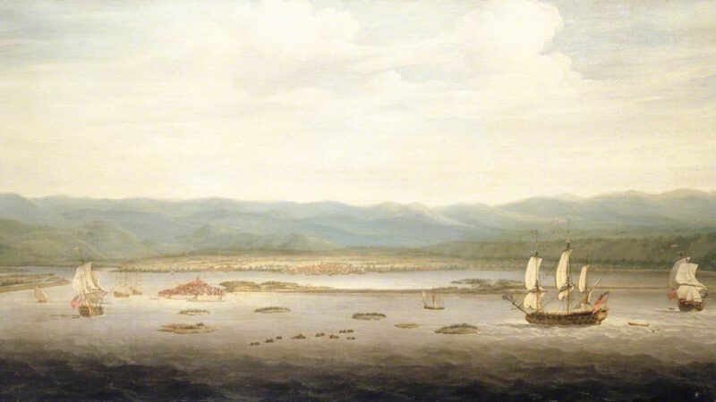 View of Port Royal, Jamaica by Richard Paton with sailing ships in foreground